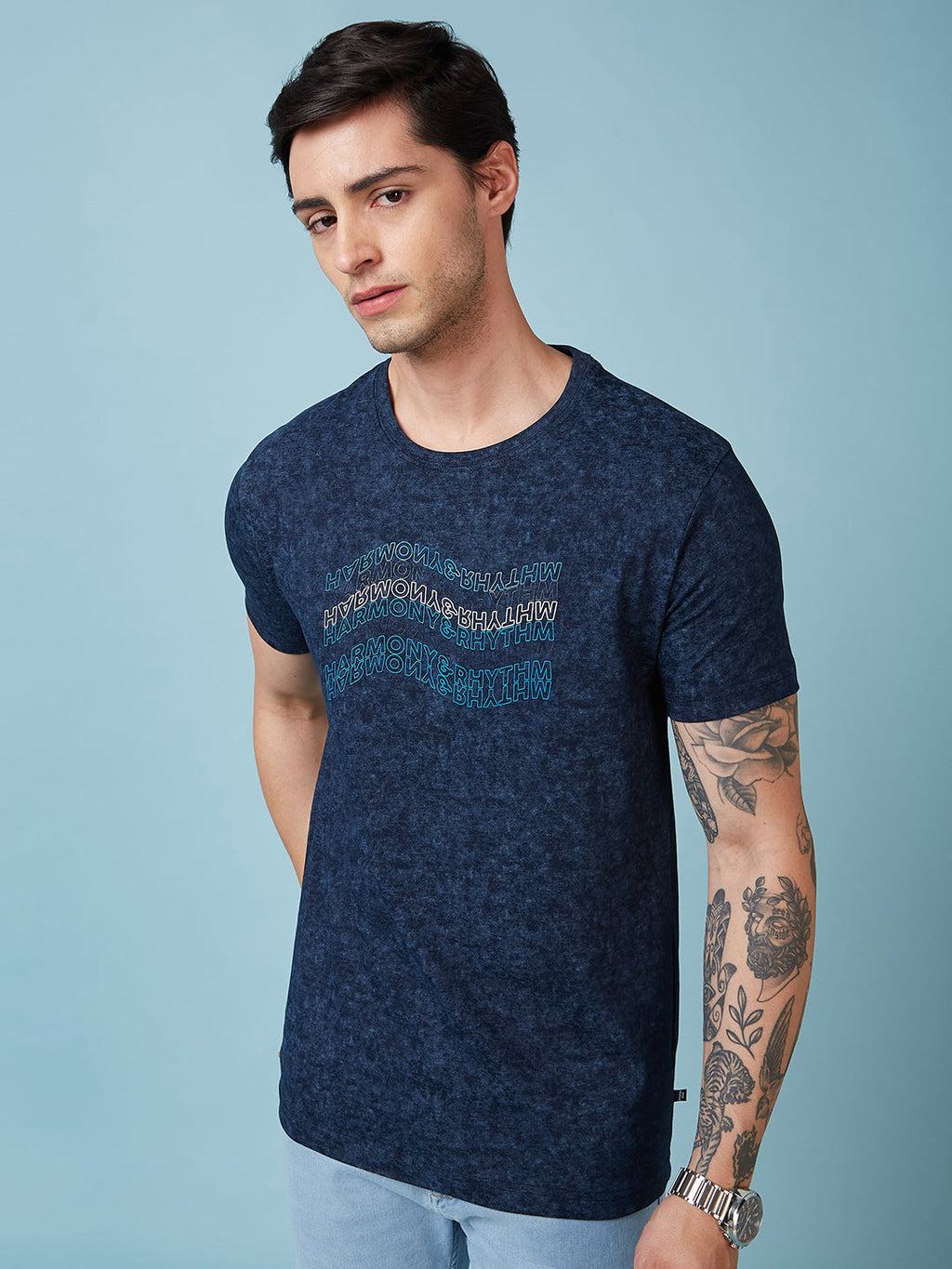 Men's Chest Printed  Round Neck Tshirt