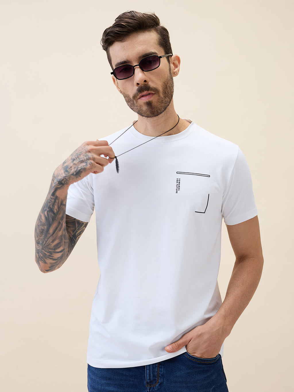 Men's Printed Round Neck Half Sleeves Regular Fit Tshirt