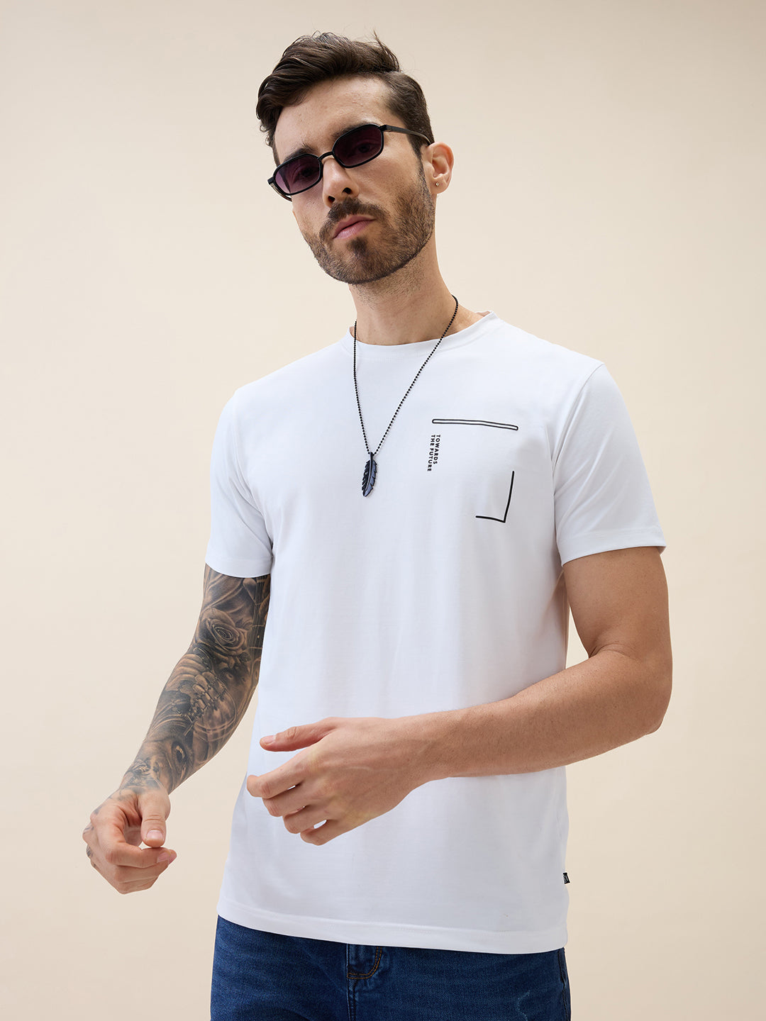 Men's Printed Round Neck Half Sleeves Regular Fit Tshirt