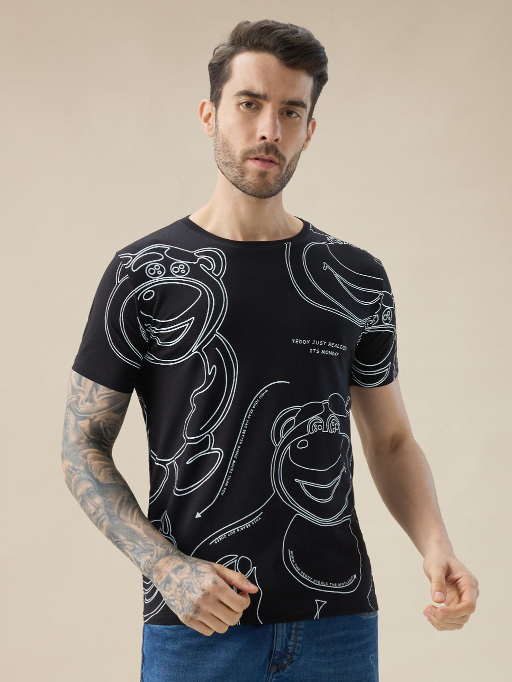 Men's Graphic Print Round Neck Half Sleeve Regular Fit T-Shirt
