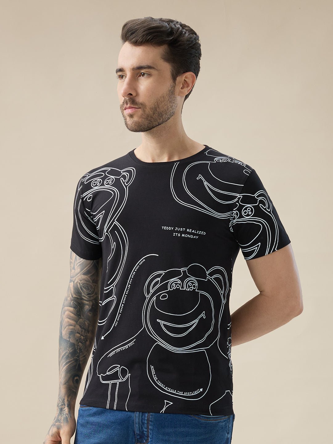 Men's Graphic Print Round Neck Half Sleeve Regular Fit T-Shirt