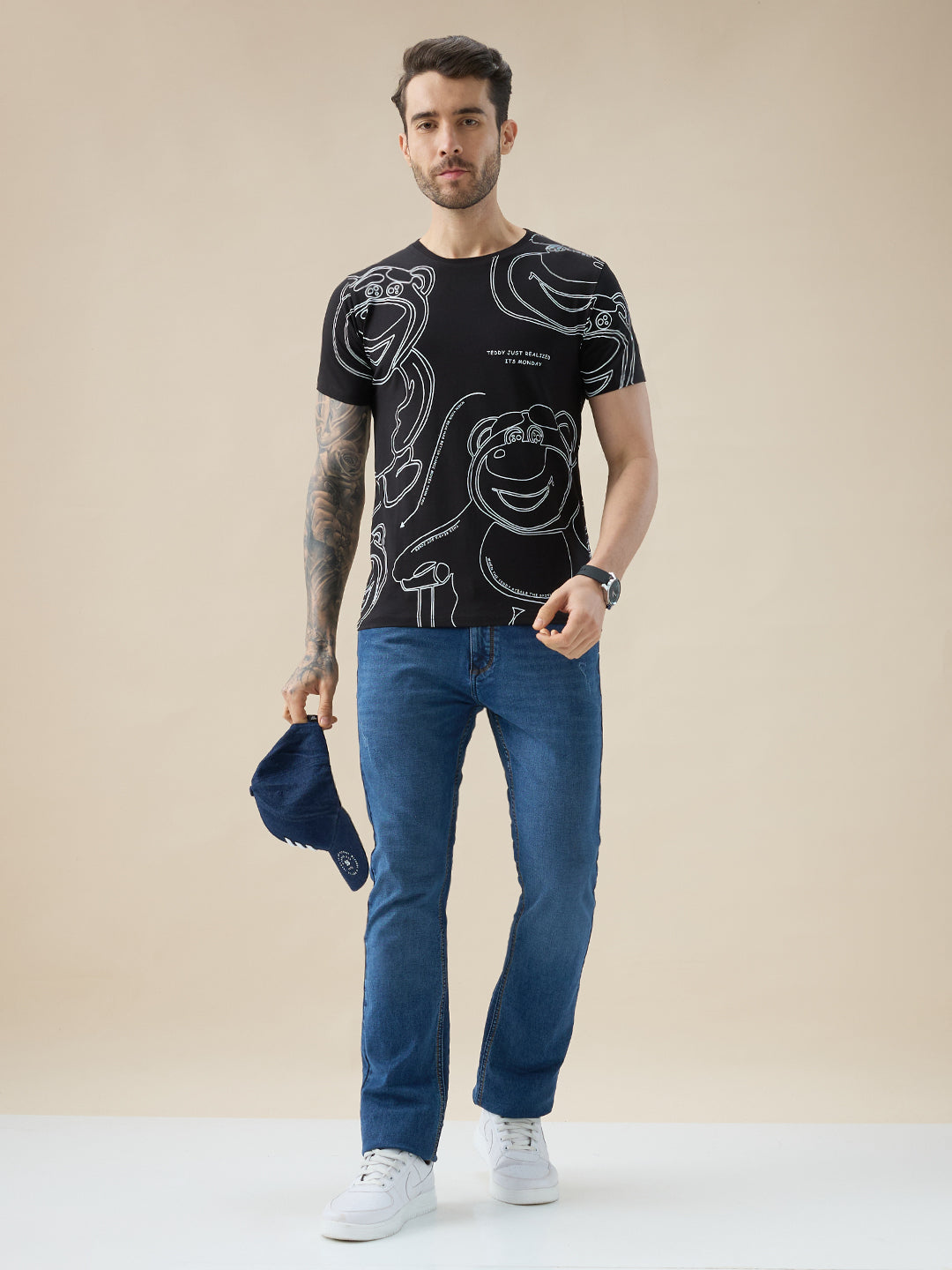 Men's Graphic Print Round Neck Half Sleeve Regular Fit T-Shirt