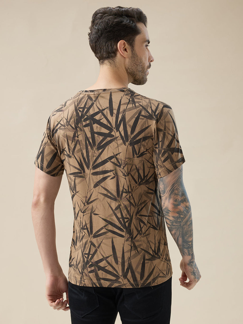 Men's Round Neck Half Sleeve All Over Tropical Print T-Shirt