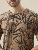 Men's Round Neck Half Sleeve All Over Tropical Print T-Shirt