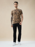 Men's Round Neck Half Sleeve All Over Tropical Print T-Shirt