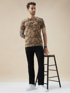 Men's Round Neck Half Sleeve All Over Tropical Print T-Shirt