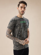 Men's Round Neck Half Sleeve All Over Tropical Print T-Shirt