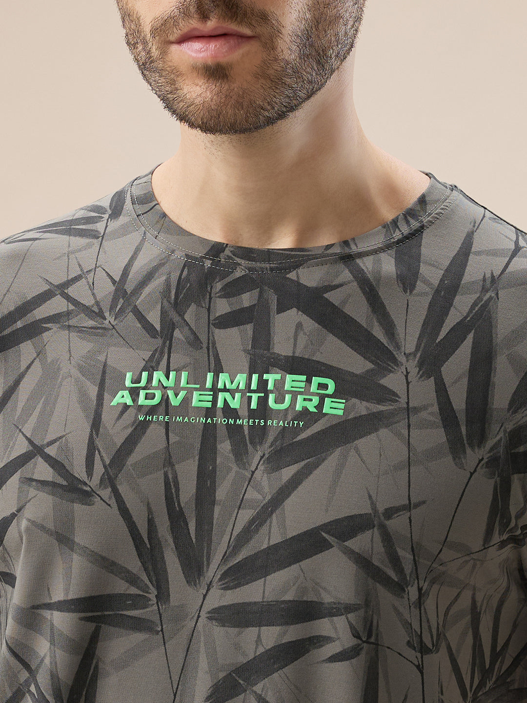 Men's Round Neck Half Sleeve All Over Tropical Print T-Shirt