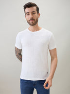 Men's Geometric Textured Solid Round Neck Regular Fit Half Sleeve T-Shirt