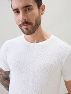 Men's Geometric Textured Solid Round Neck Regular Fit Half Sleeve T-Shirt