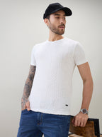 Men's Geometric Textured Solid Round Neck Regular Fit Half Sleeve T-Shirt