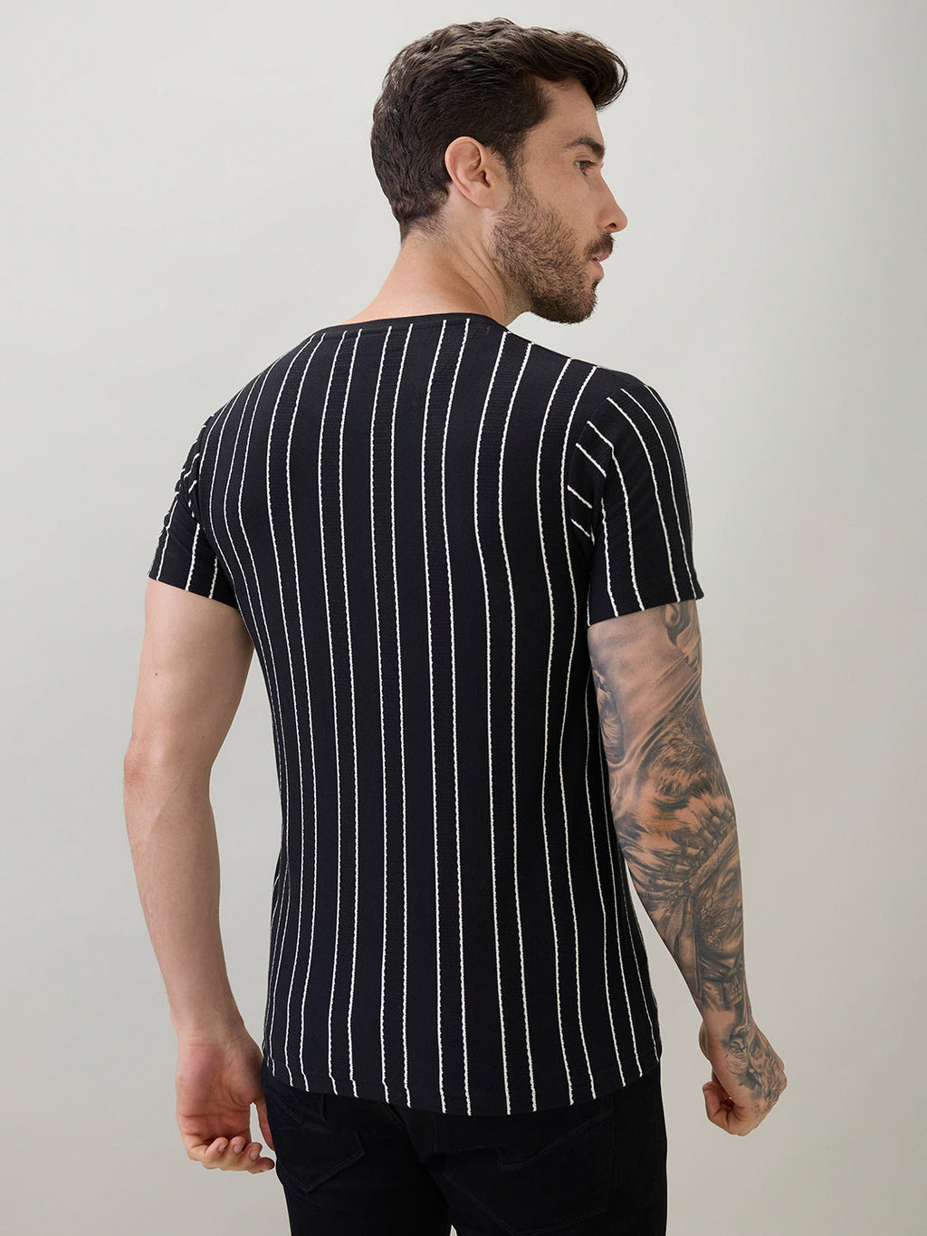 Mens Structured Striped Half Sleeves Regular Fit T-Shirt