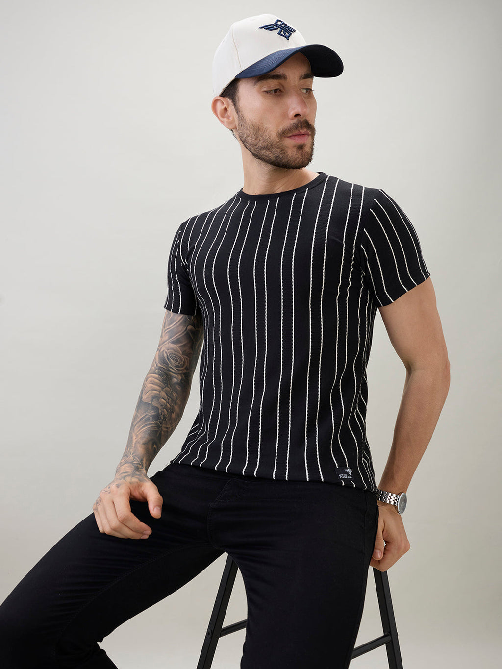 Mens Structured Striped Half Sleeves Regular Fit T-Shirt