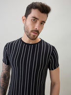 Mens Structured Striped Half Sleeves Regular Fit T-Shirt