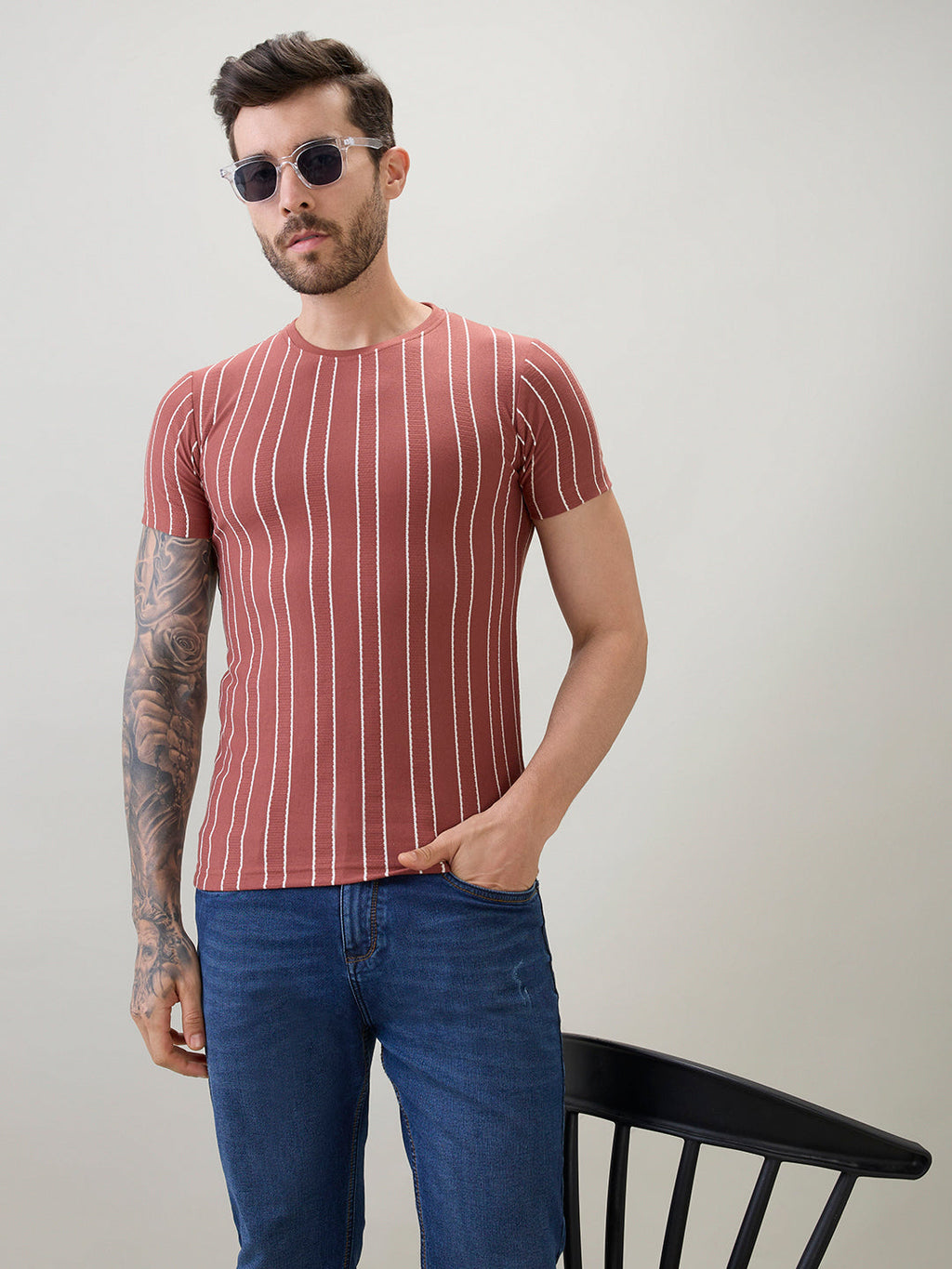 Men's Structured Striped Half Sleeves Regular Fit T-Shirt