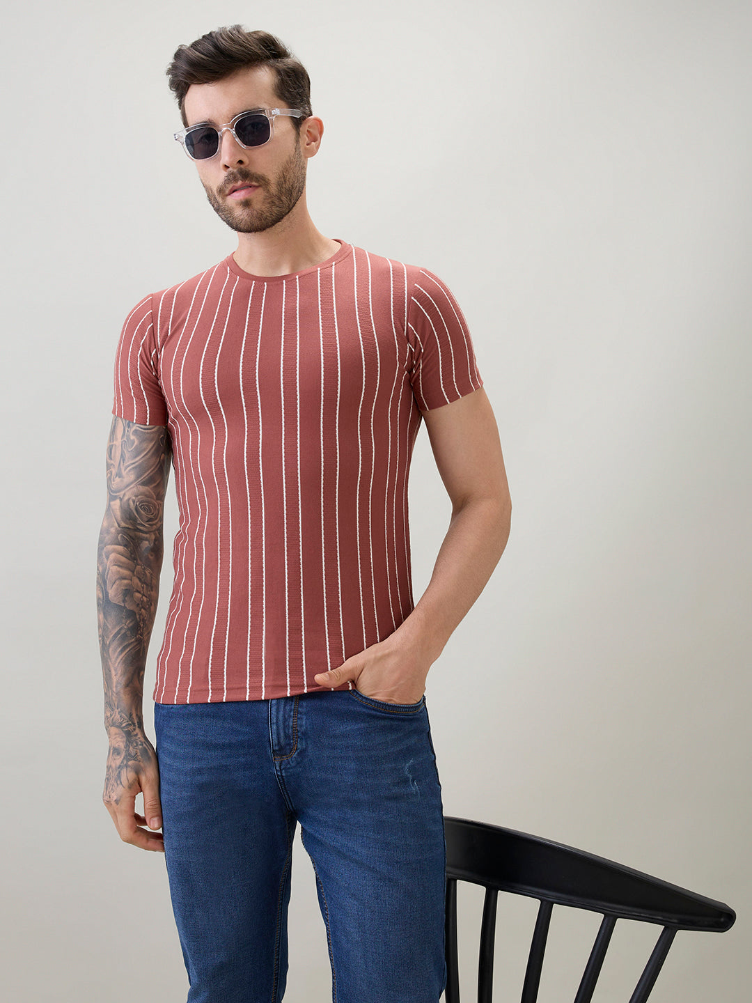 Men's Structured Striped Half Sleeves Regular Fit T-Shirt