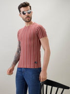 Men's Structured Striped Half Sleeves Regular Fit T-Shirt