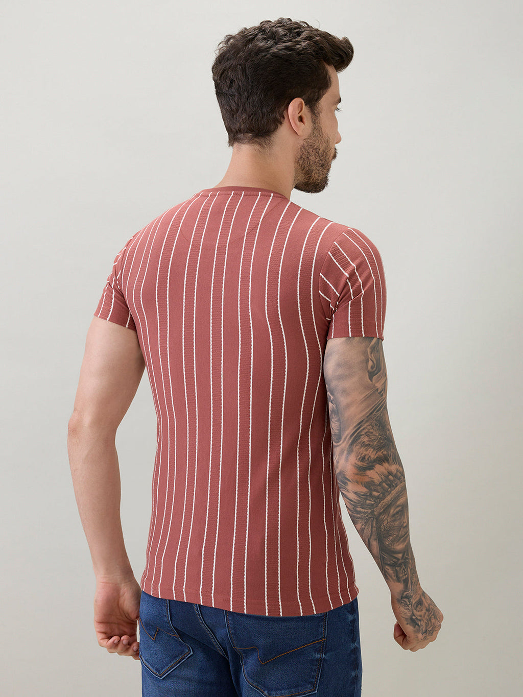 Men's Structured Striped Half Sleeves Regular Fit T-Shirt