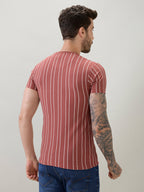 Men's Structured Striped Half Sleeves Regular Fit T-Shirt