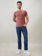 Men's Structured Striped Half Sleeves Regular Fit T-Shirt