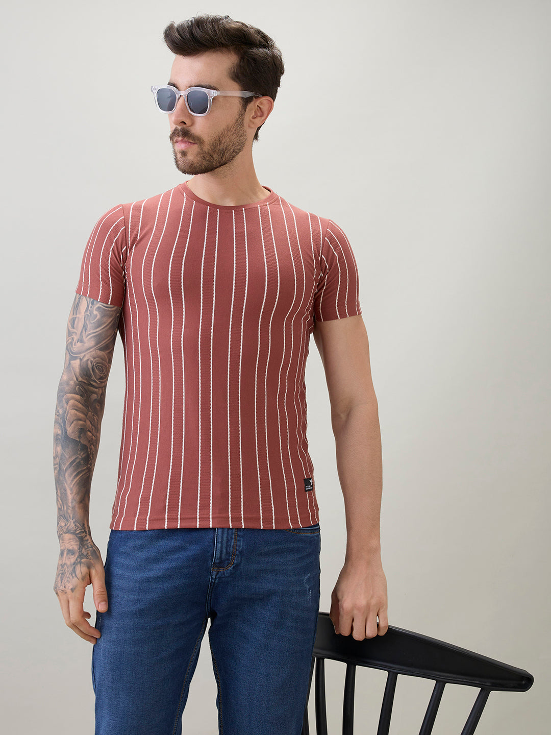 Men's Structured Striped Half Sleeves Regular Fit T-Shirt
