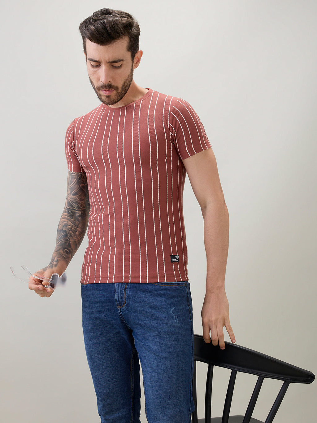 Men's Structured Striped Half Sleeves Regular Fit T-Shirt