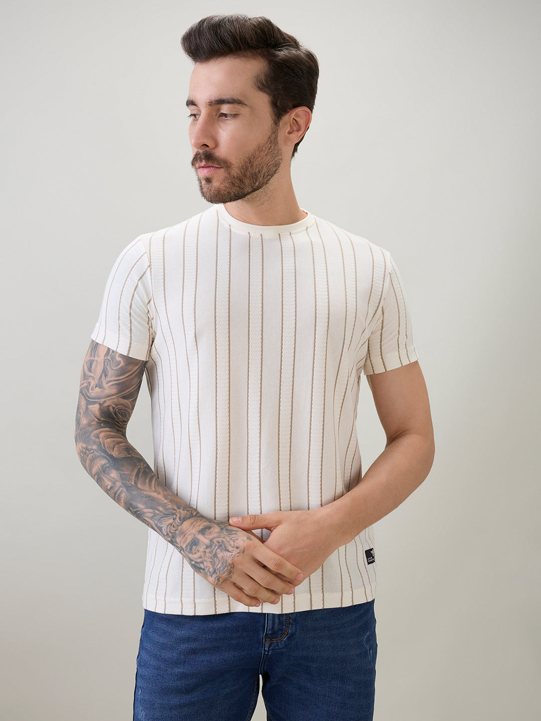 Men's Structured Striped Half Sleeves Regular Fit T-Shirt