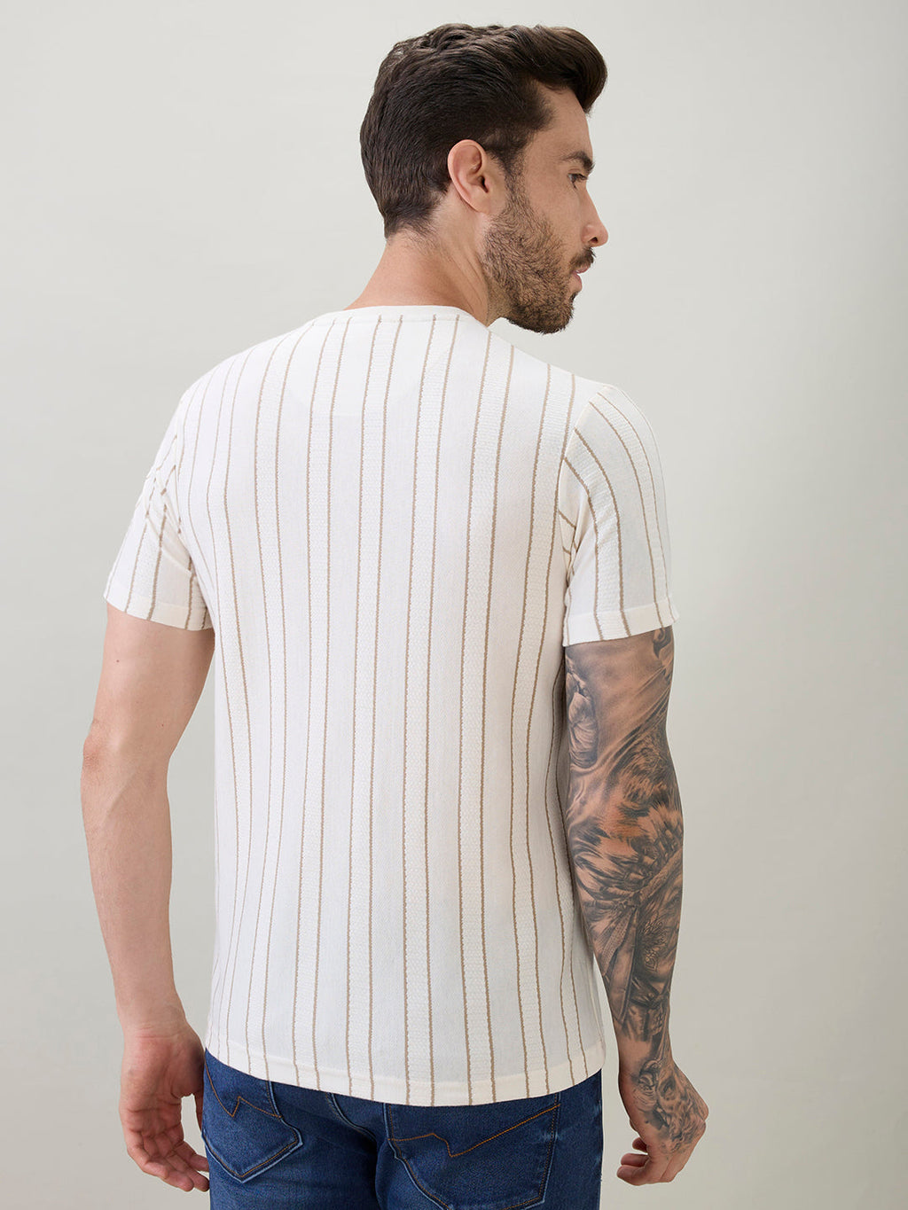 Men's Structured Striped Half Sleeves Regular Fit T-Shirt