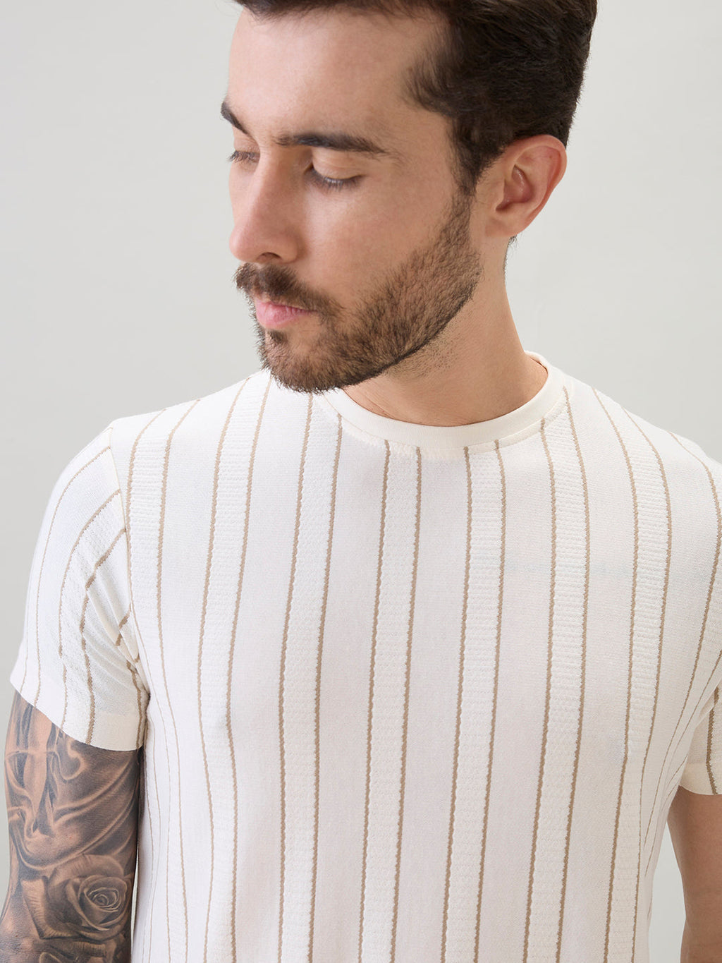Men's Structured Striped Half Sleeves Regular Fit T-Shirt