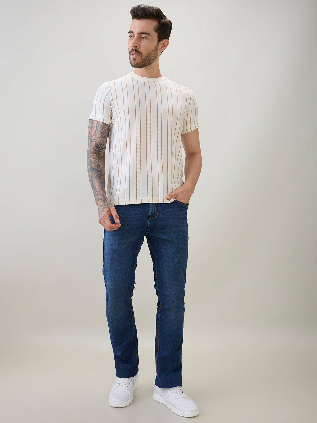 Men's Structured Striped Half Sleeves Regular Fit T-Shirt