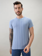 Men's Structured Striped Half Sleeves Regular Fit T-Shirt