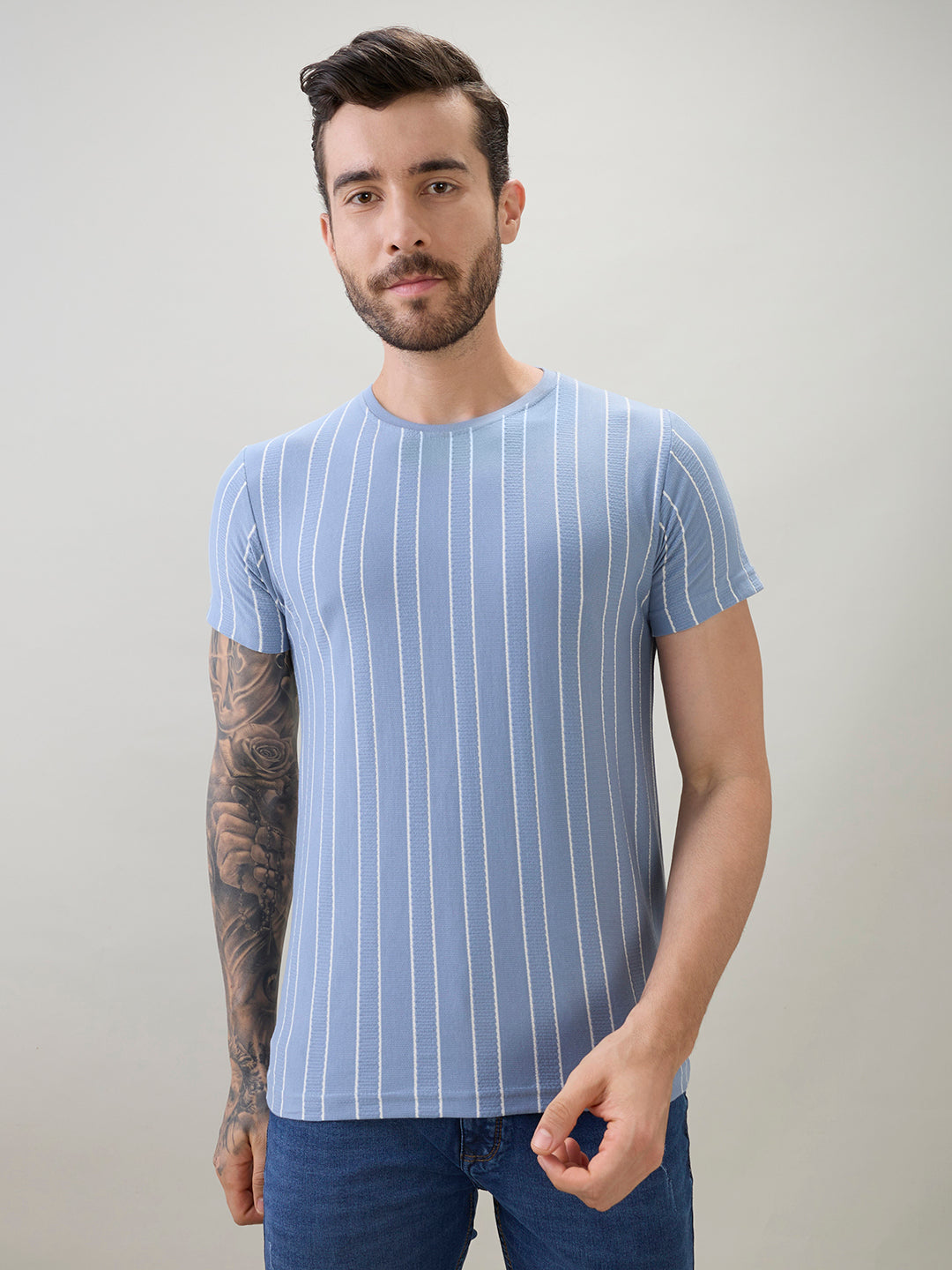 Men's Structured Striped Half Sleeves Regular Fit T-Shirt