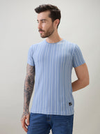 Men's Structured Striped Half Sleeves Regular Fit T-Shirt