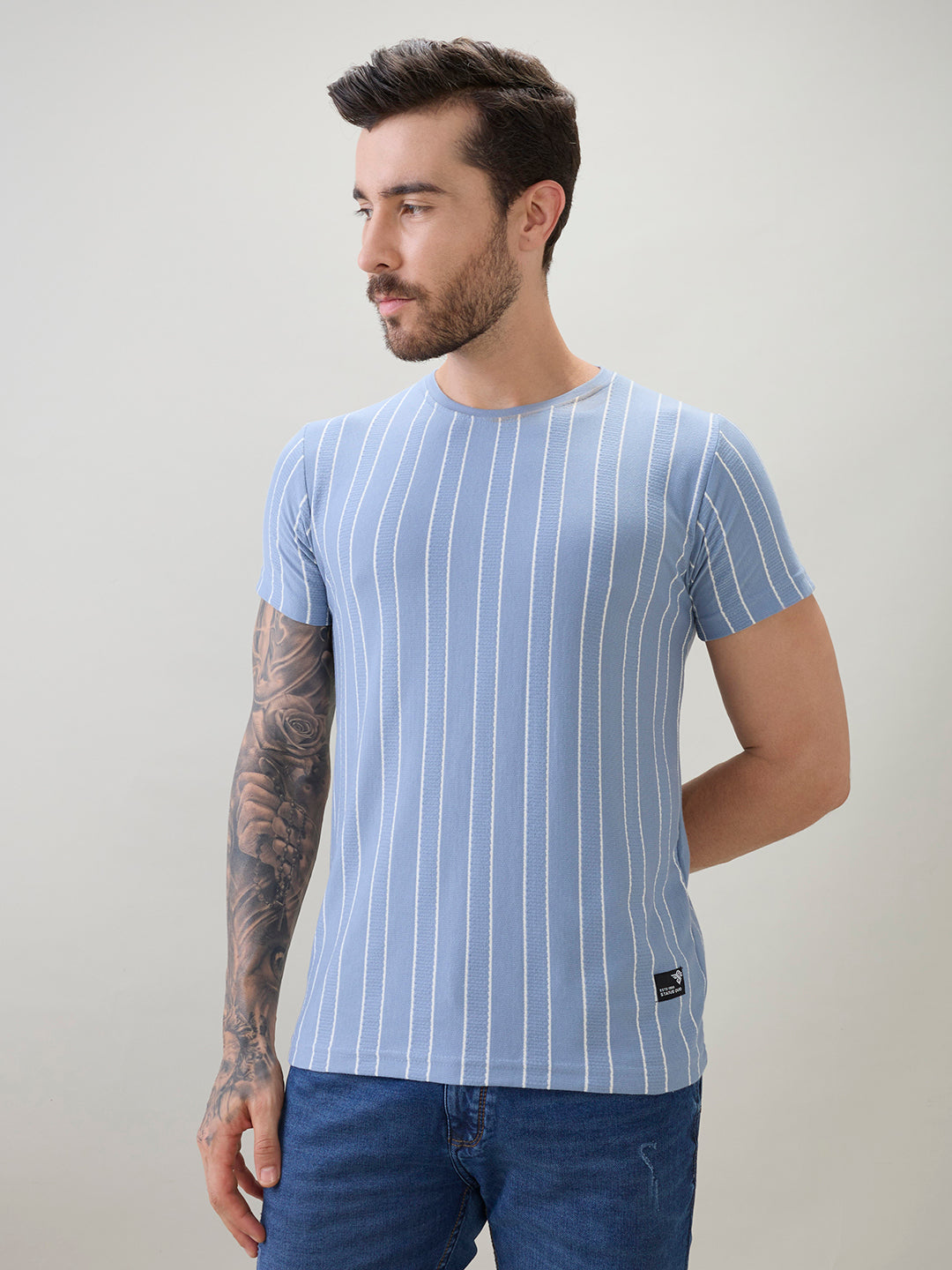 Men's Structured Striped Half Sleeves Regular Fit T-Shirt