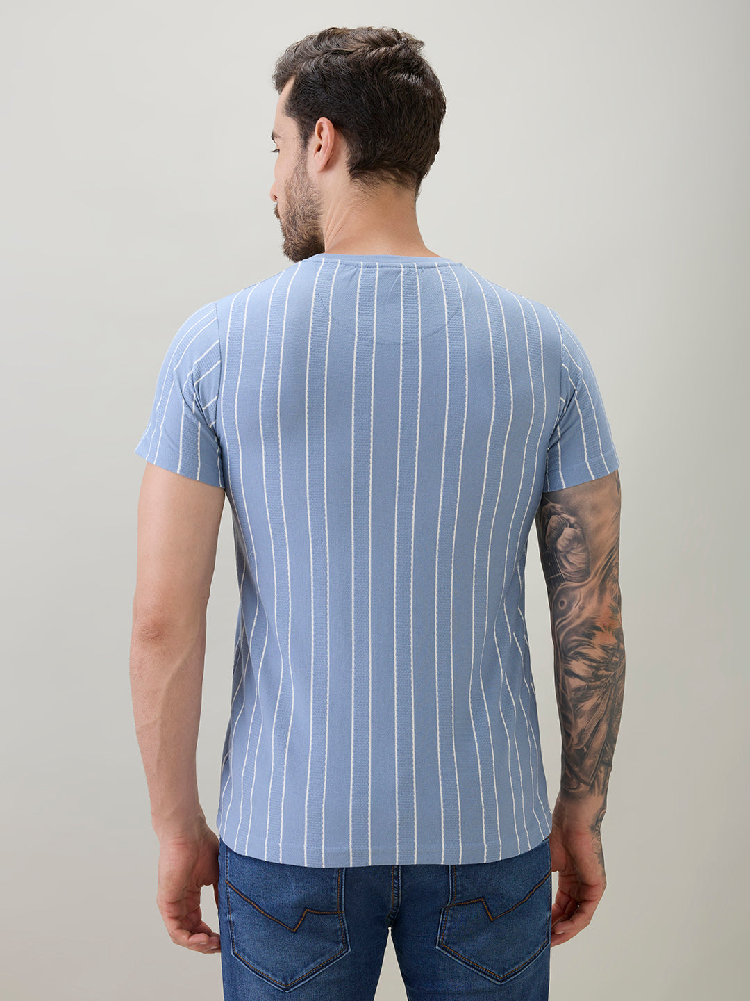 Men's Structured Striped Half Sleeves Regular Fit T-Shirt