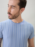Men's Structured Striped Half Sleeves Regular Fit T-Shirt