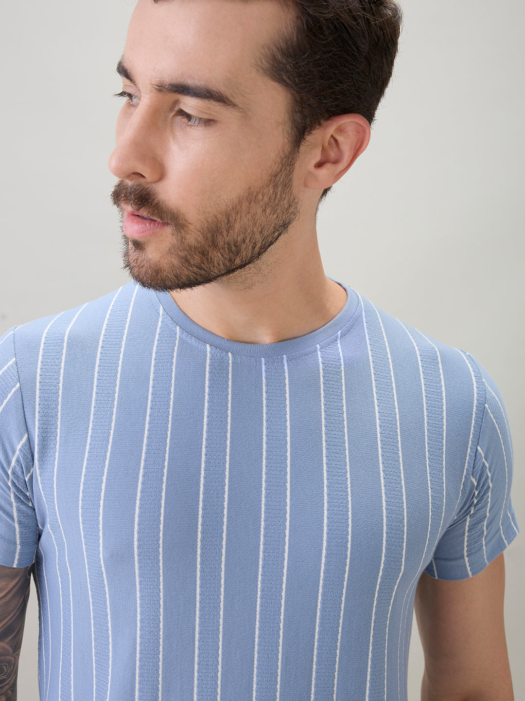 Men's Structured Striped Half Sleeves Regular Fit T-Shirt