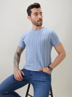 Men's Structured Striped Half Sleeves Regular Fit T-Shirt
