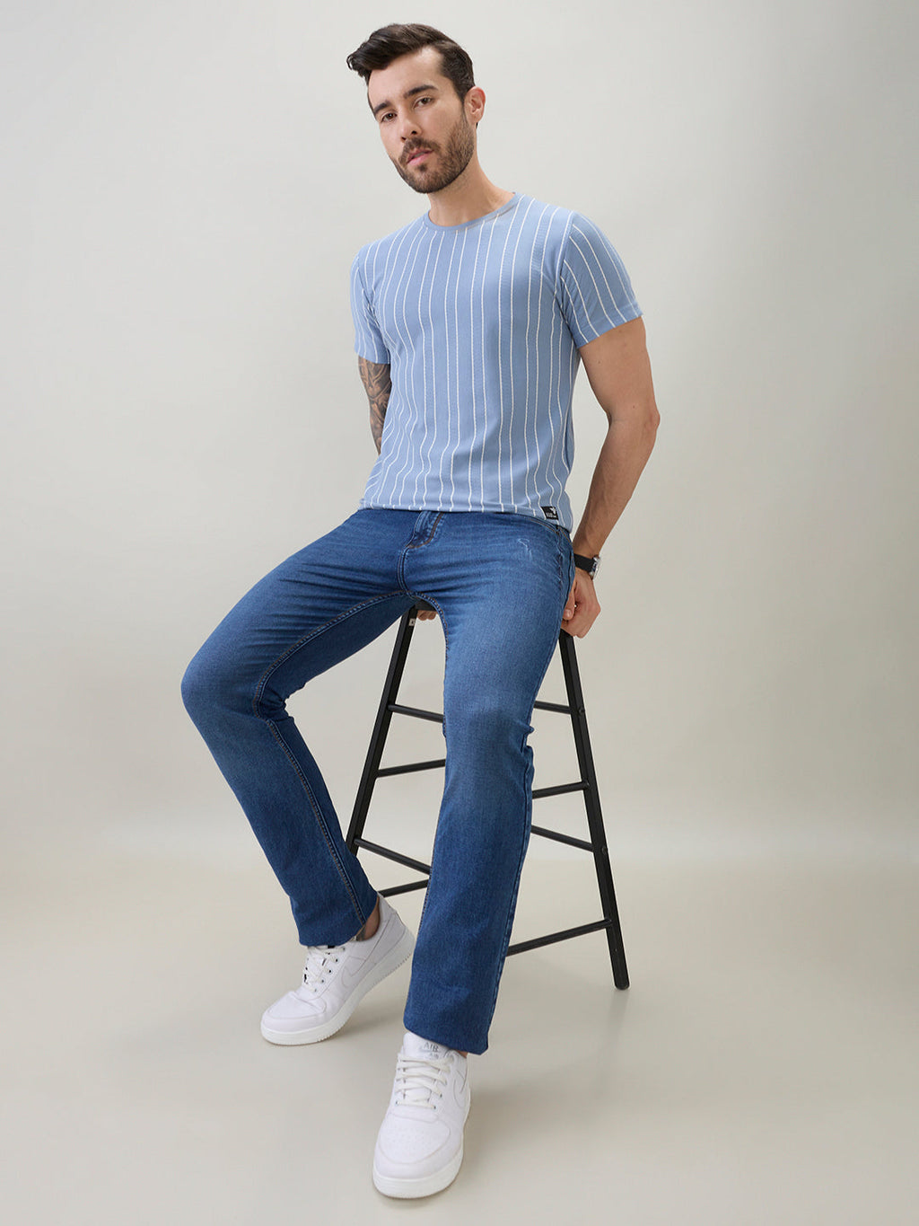 Men's Structured Striped Half Sleeves Regular Fit T-Shirt
