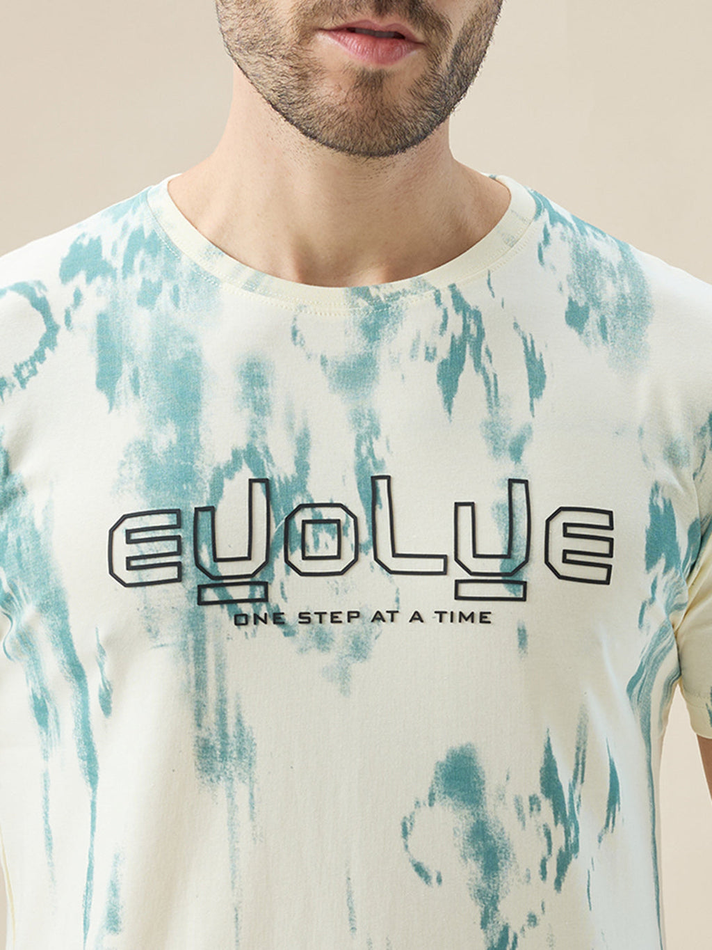 Men's Round Neck Half Sleeve Tie and Dye Print T-Shirt with Rubberised Chest Typography