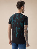 Mens Round Neck Half Sleeve Tie and Dye Print T-Shirt with Rubberised Chest Typography