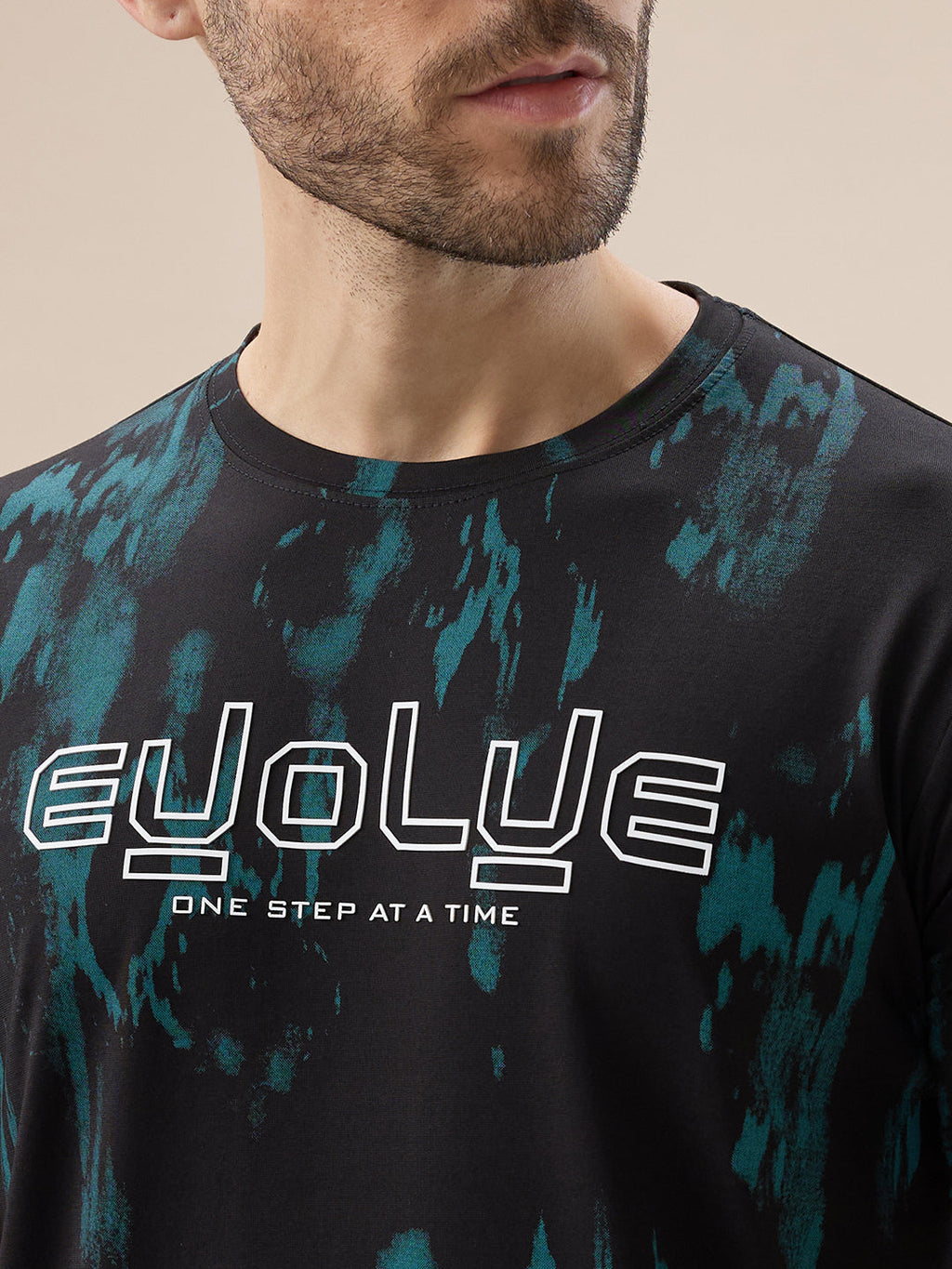 Mens Round Neck Half Sleeve Tie and Dye Print T-Shirt with Rubberised Chest Typography