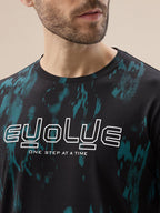 Mens Round Neck Half Sleeve Tie and Dye Print T-Shirt with Rubberised Chest Typography