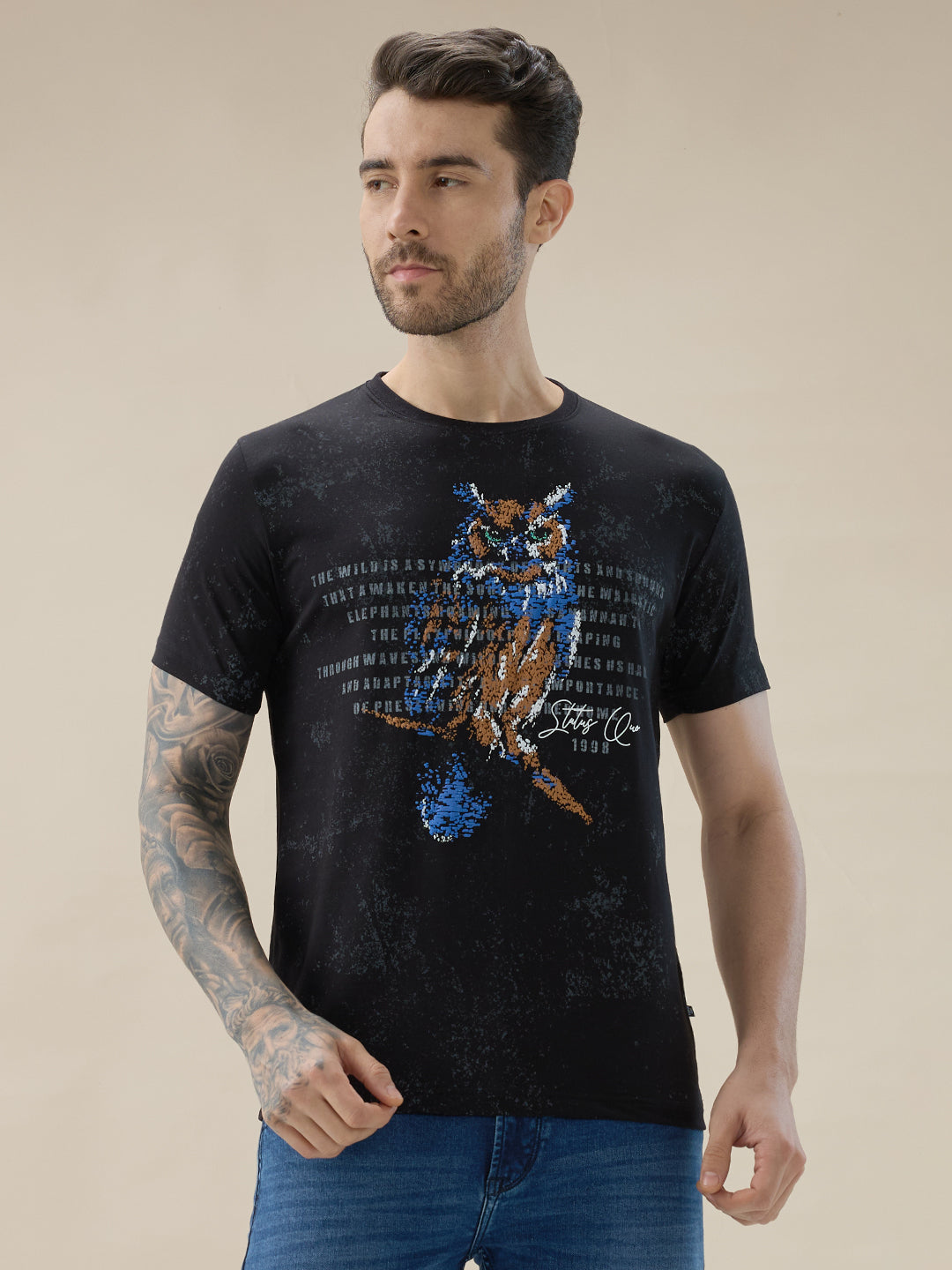 Mens Geometric Textured Polo Neck Half Sleeve Regular Fit T-Shirt
