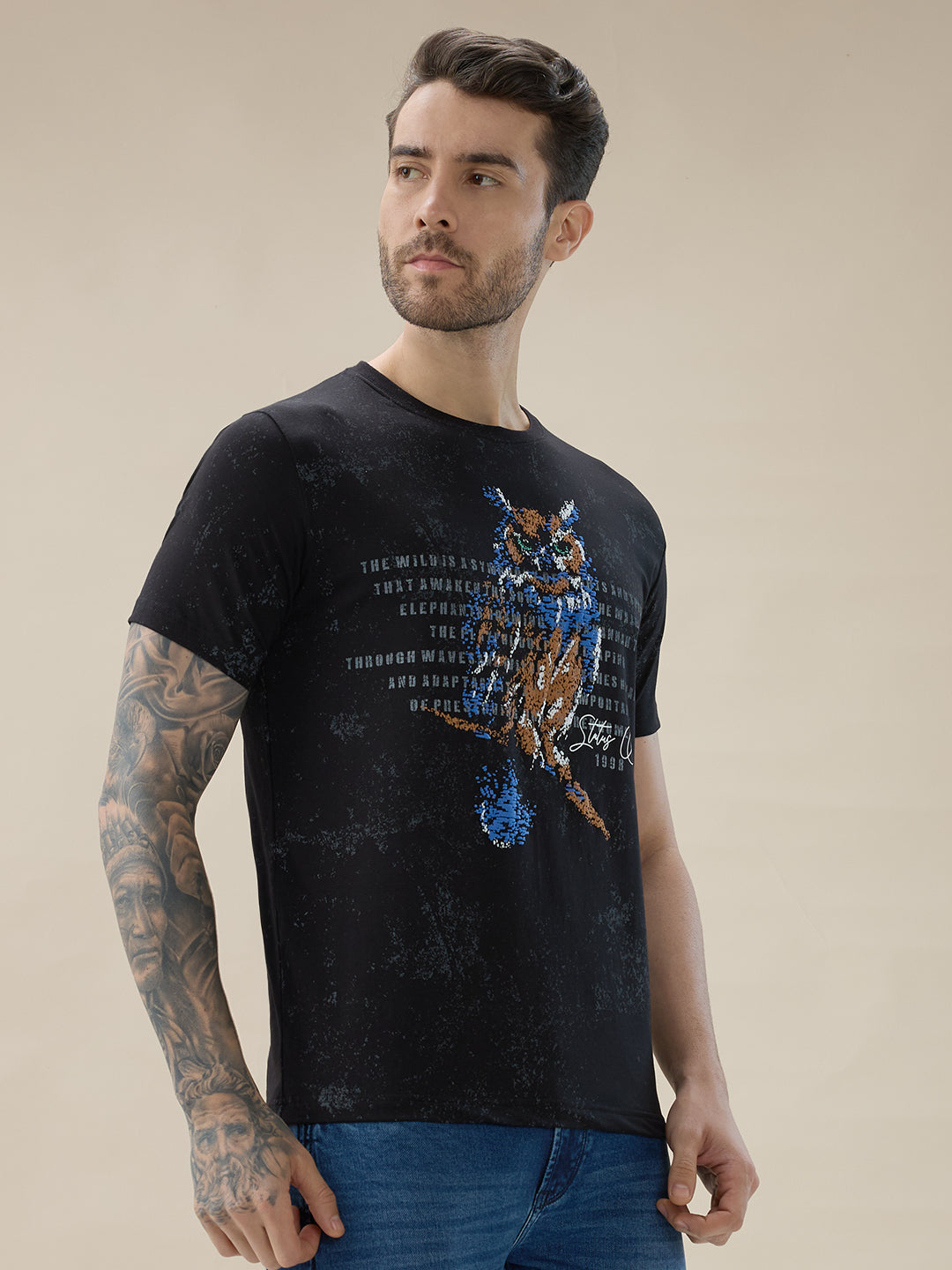 Mens Geometric Textured Polo Neck Half Sleeve Regular Fit T-Shirt Secondary image