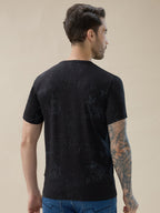 Mens Geometric Textured Polo Neck Half Sleeve Regular Fit T-Shirt