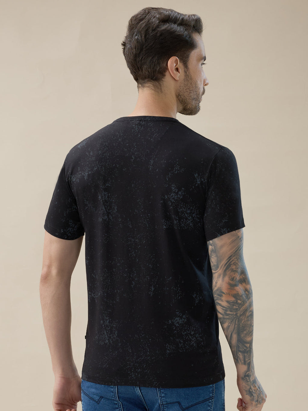 Mens Geometric Textured Polo Neck Half Sleeve Regular Fit T-Shirt