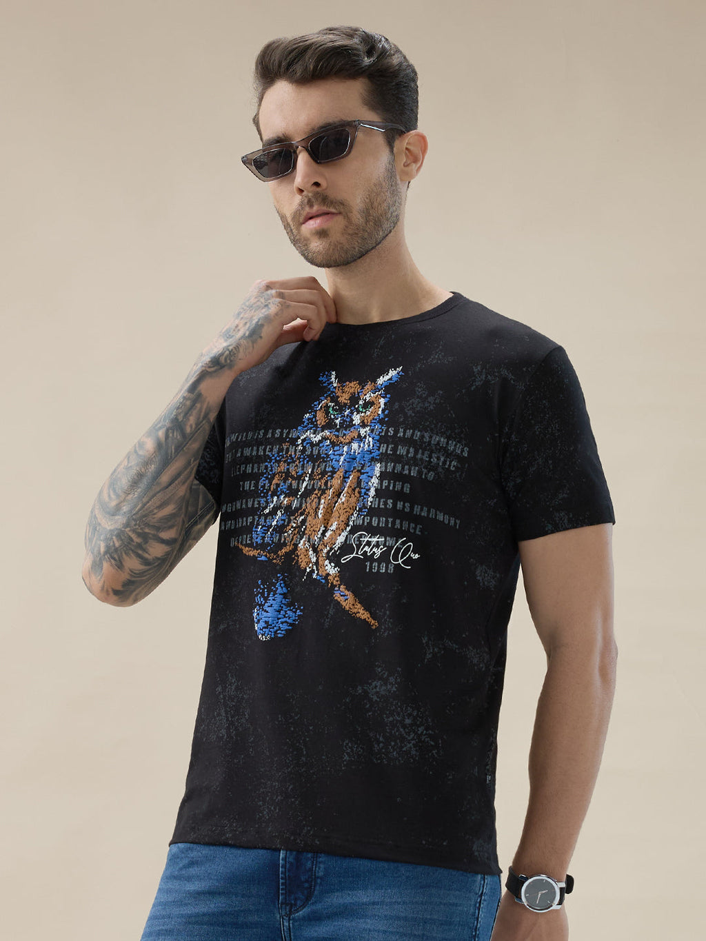 Mens Geometric Textured Polo Neck Half Sleeve Regular Fit T-Shirt