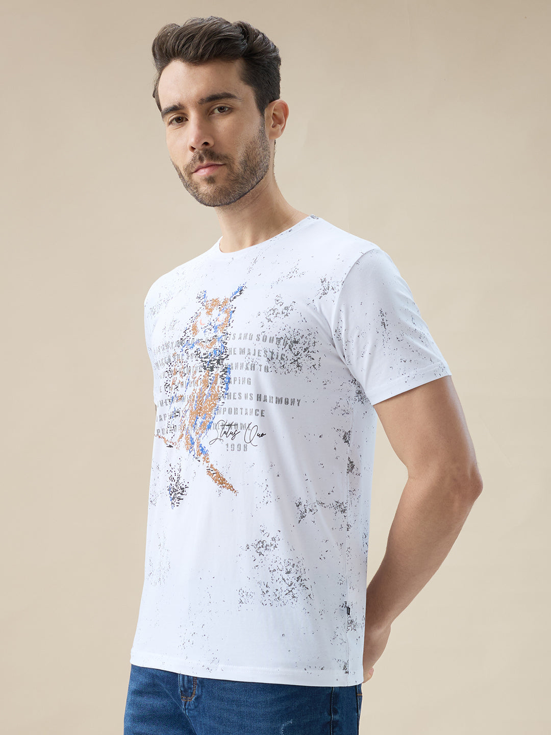 Men's Round Neck Half Sleeve T-Shirt with Graphic Typography Print Secondary image
