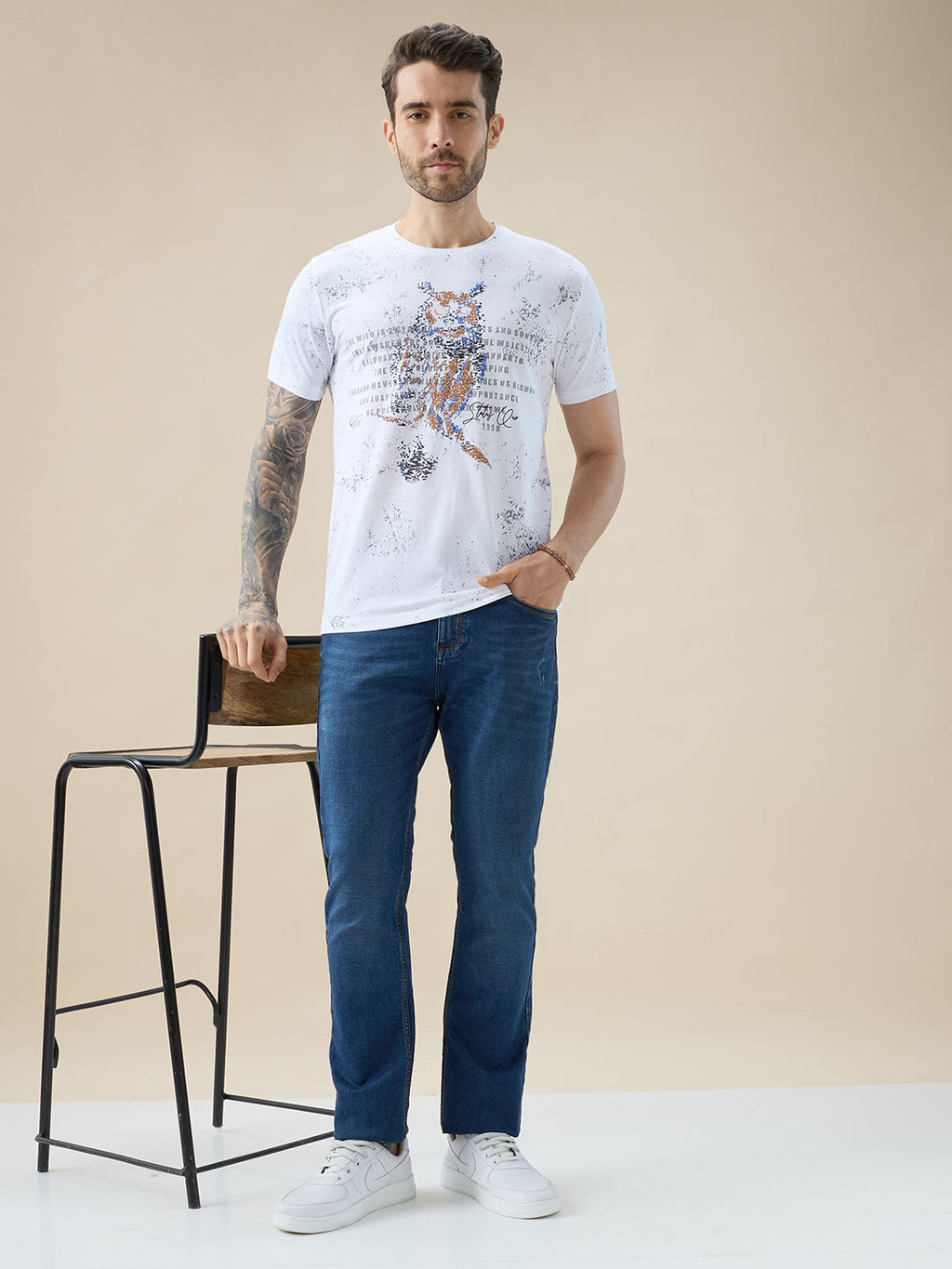 Men's Round Neck Half Sleeve T-Shirt with Graphic Typography Print
